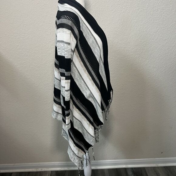Unbranded Black & White Open Front Cascading Fringe Cardigan - One Size - Picture 5 of 10